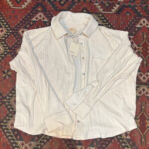 DONNI. Cream Button Down Sweater Shirt